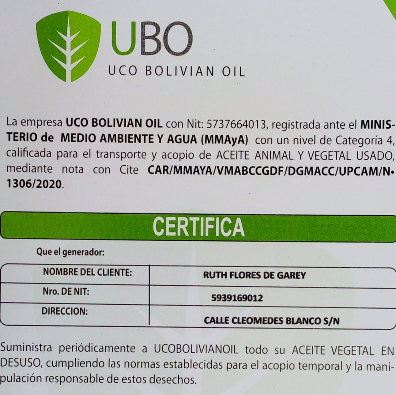 UBO certifica a generadores de aceite que cumplen con las normas medioambientales